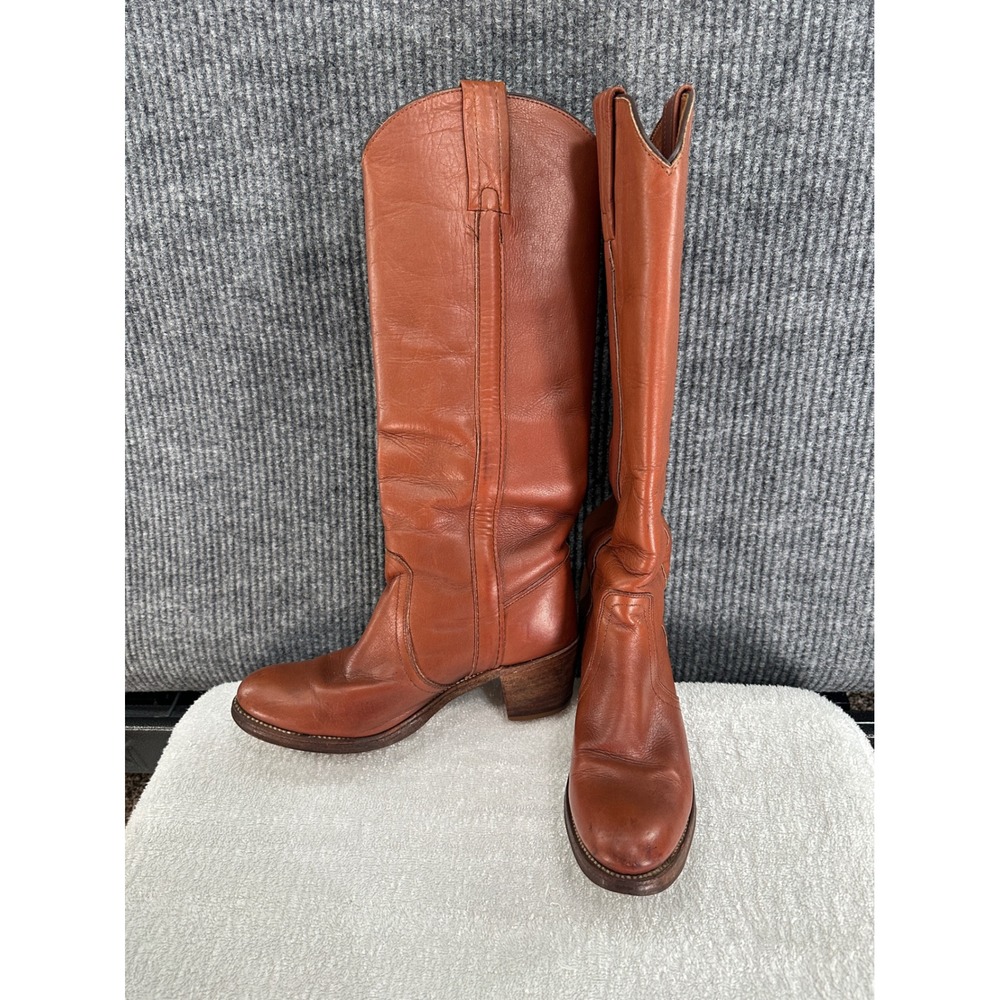 Frye Campus Boots Womens 7B Cognac Brown Good Leather Tall Western 8555 USA